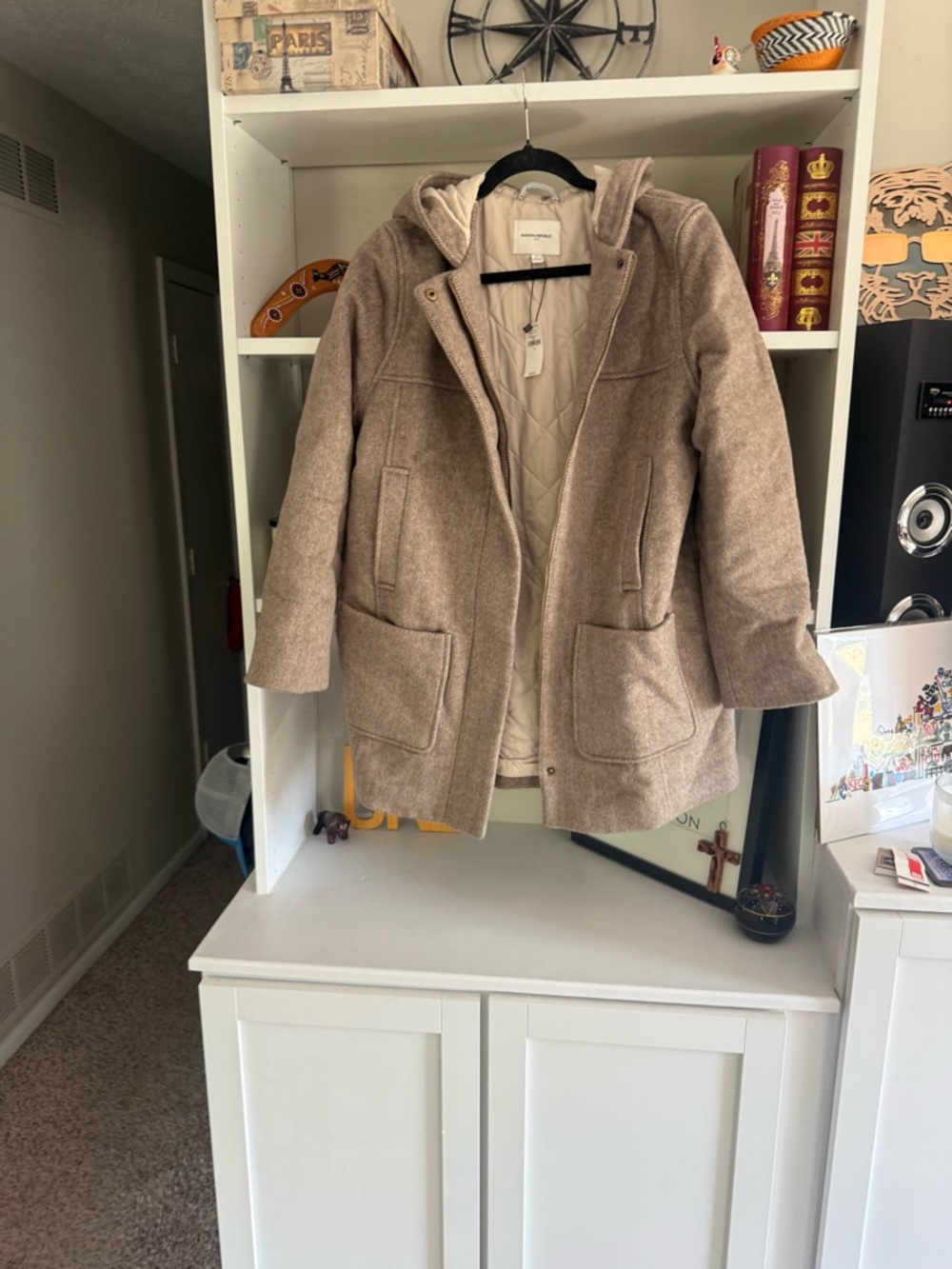 Nwt Banana Republic Taupe Wool-Blend Hooded Pea Coat